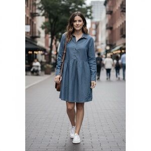 Nine West Dark Blue Long Sleeve Dress